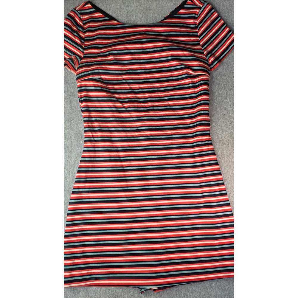Zara Trafaluc Striped Romper Red Navy Blue White Cutout Back Size L Large